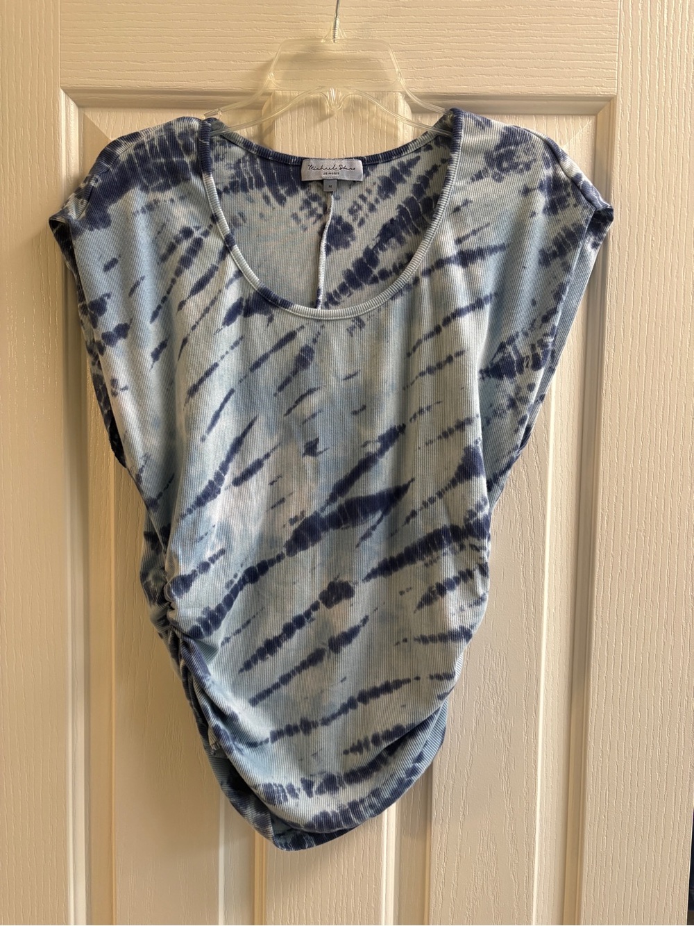Michael Stars Light Blue and Navy Tie-Dye Scoop Neck Top - Medium